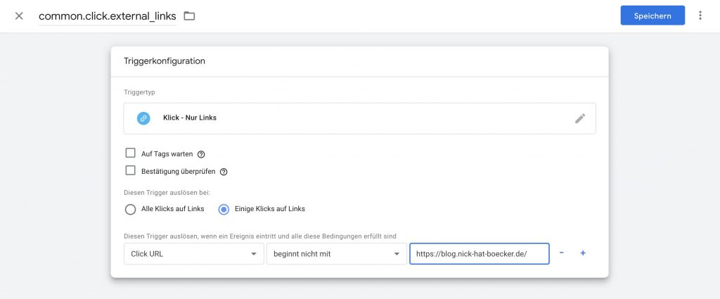 Google Tag Manager Menü "Triggerkonfiguration"