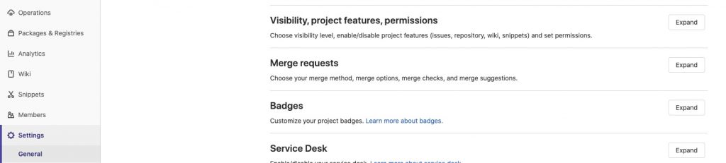 Screenshot vom GitLab Interface: Settings